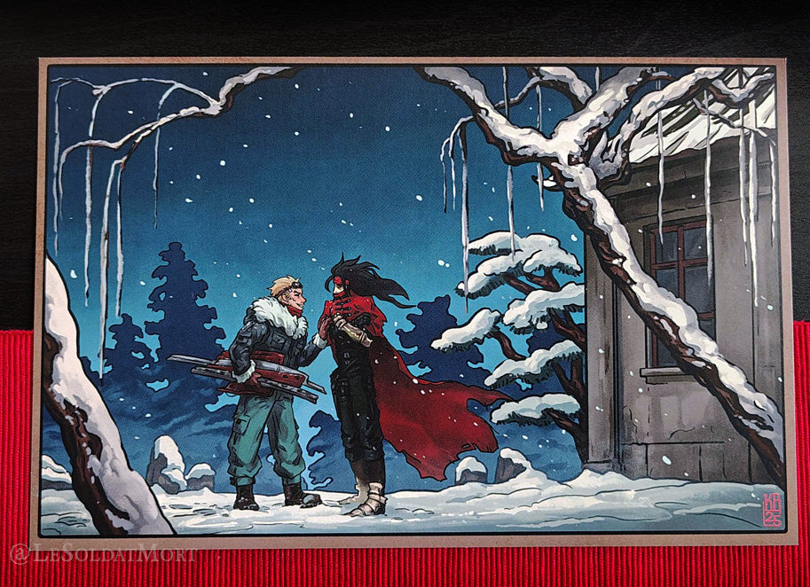 FF7 - Cid and Vincent snow A5 art print